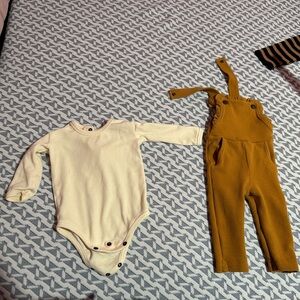 Mustard yellow overalls with cream bodysuit 6-9 m